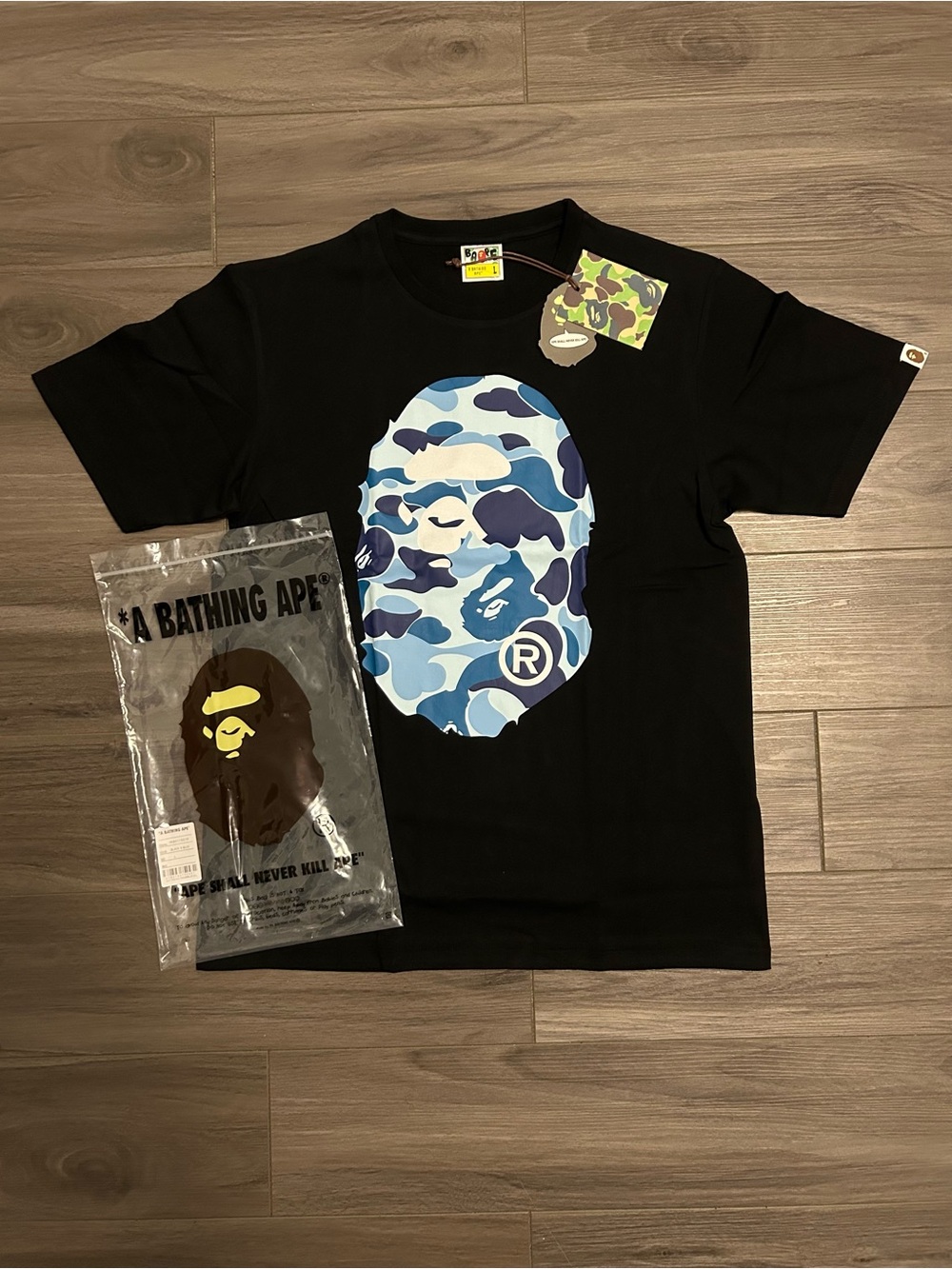 BAPE ABC Camo Big Ape Head Black T-Shirt – Light Blue Camo